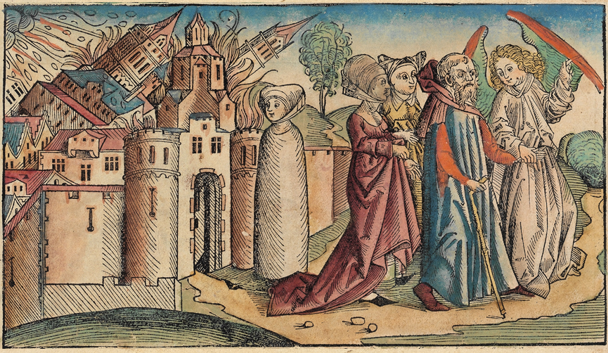《紐倫堡編年史》中的「所多瑪與蛾摩拉事件」, Hartmann Schedel, 1493年。（圖／Wikimedia）